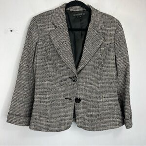 Lafayette 148 Size 12 Wool Blend Tweed Short Mod Blazer Jacket Black White HC